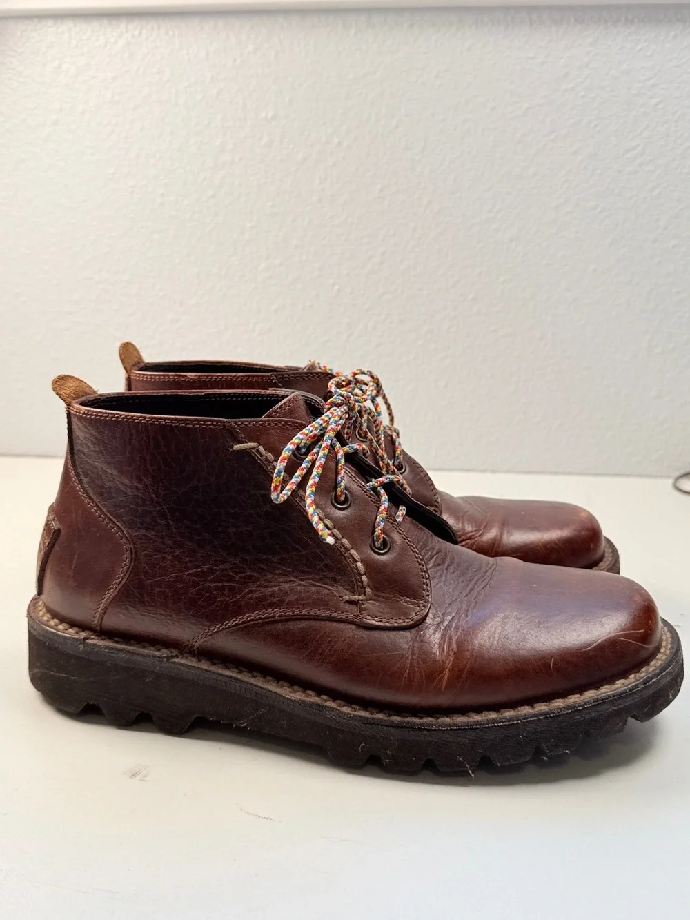 H S Trask Mens 8.5 M Brown Bison Leather Chukka Boots Lug Sole Vintage Brazil